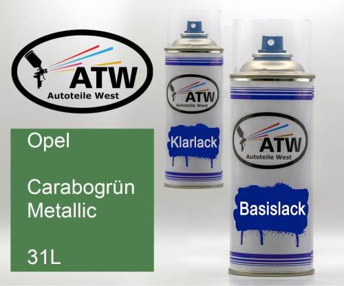 Opel, Carabogrün Metallic, 31L: 400ml Sprühdose + 400ml Klarlack - Set, von ATW Autoteile West.